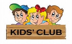 Cartoon of three smiling children above a Kids' Club sign